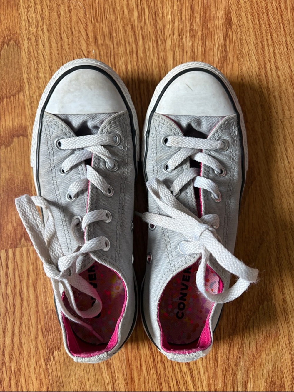 Converse Kids Gray Canvas Sneakers with Pink Lining